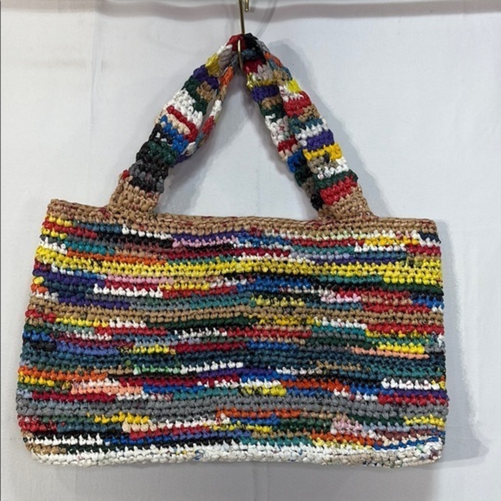 🍌 Multicolor up-cycled plastic bag two strap Tote Bag